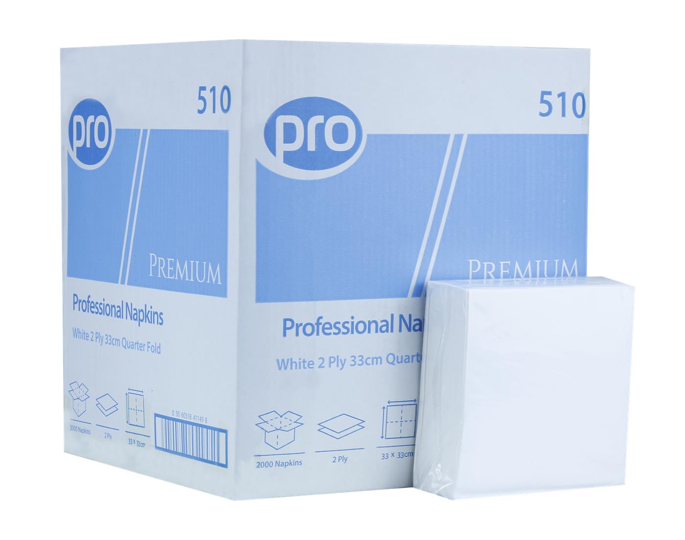 White 33cm 2 Ply Napkins Quarter folded