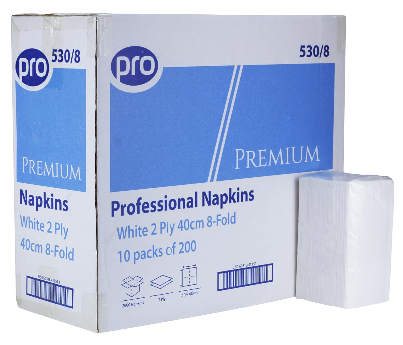 PRO 40cm 2 Ply White 8-Fold Napkin 10 packs of 200 napkins