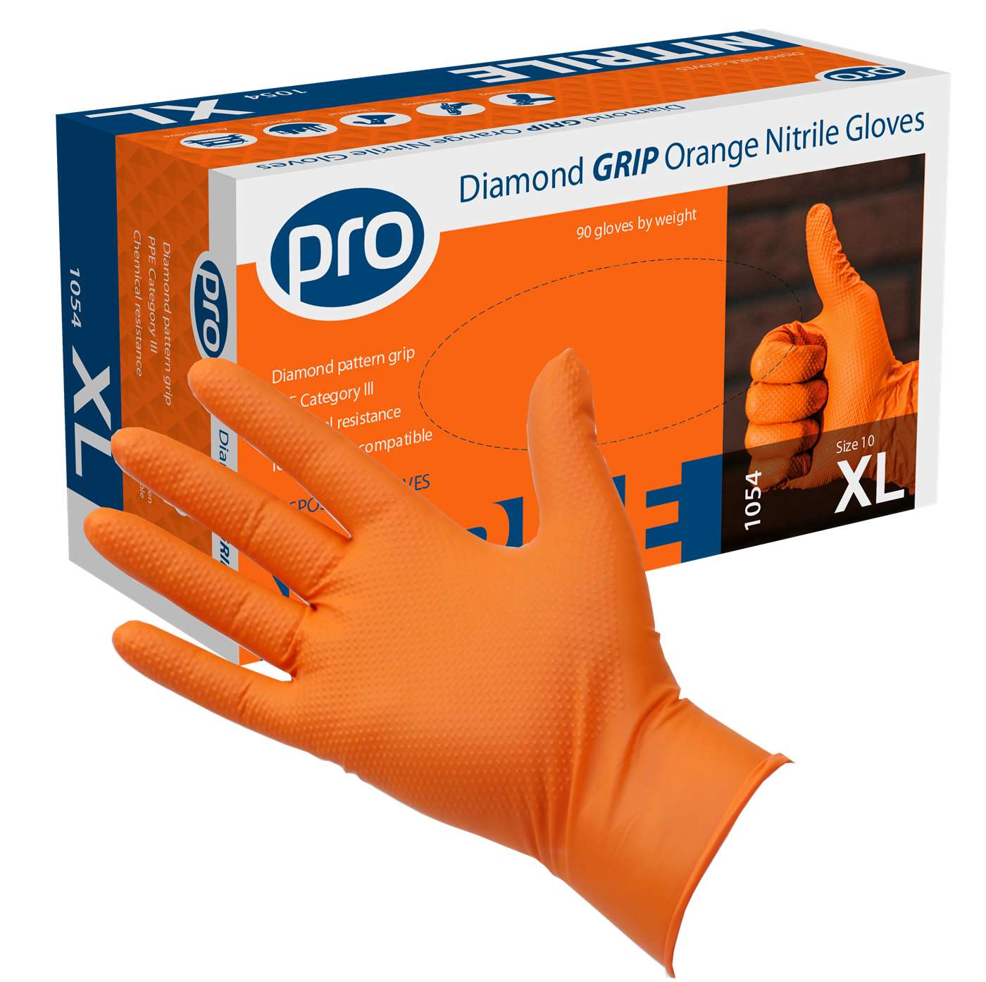 Diamond Grip Orange Nitrile Gloves M