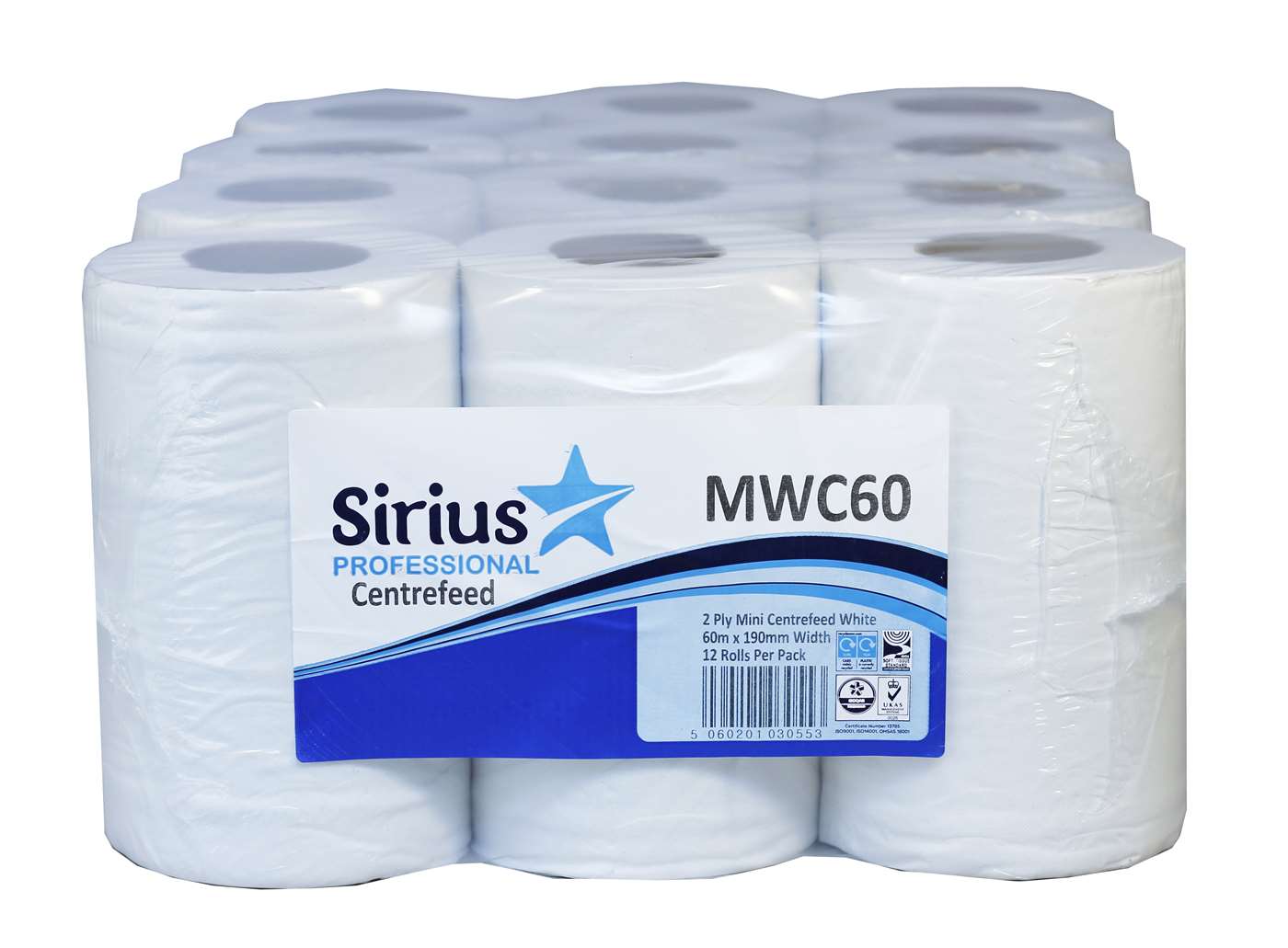 White Economy 2 Ply Mini Centrefeed Roll 20cm x 60m economical 2 ply white tissue