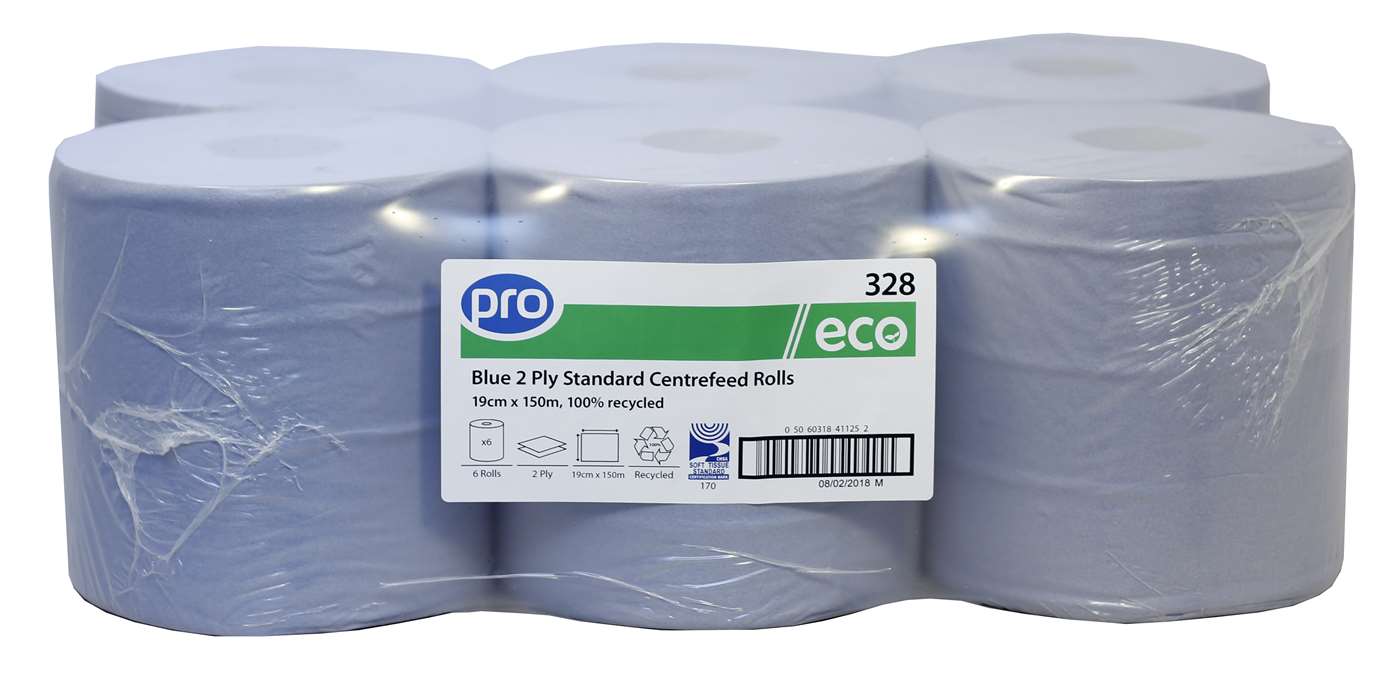 PRO Blue 2 Ply Economy Centrefeed Roll 19.5cm x 150m